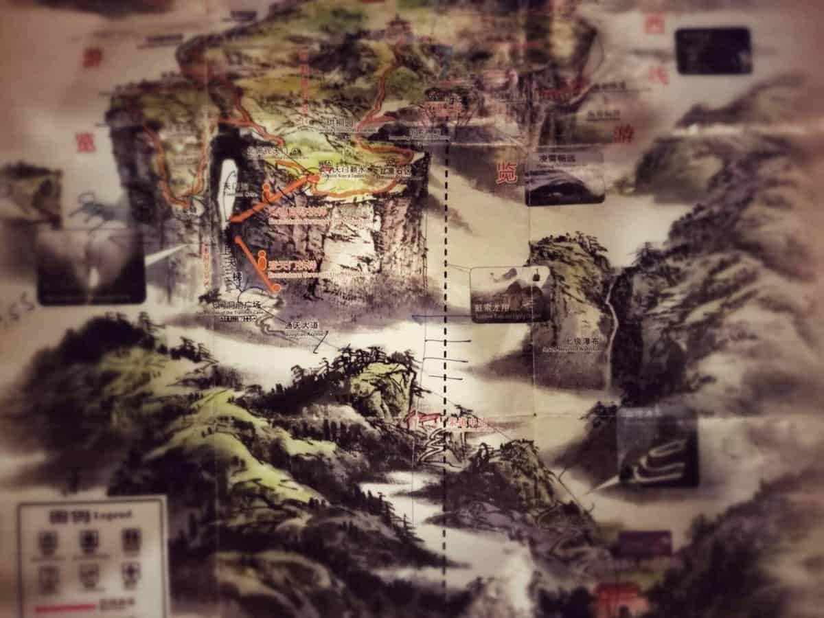 Map of Tianmen Shan, Zhangjiajie, Hunan, China