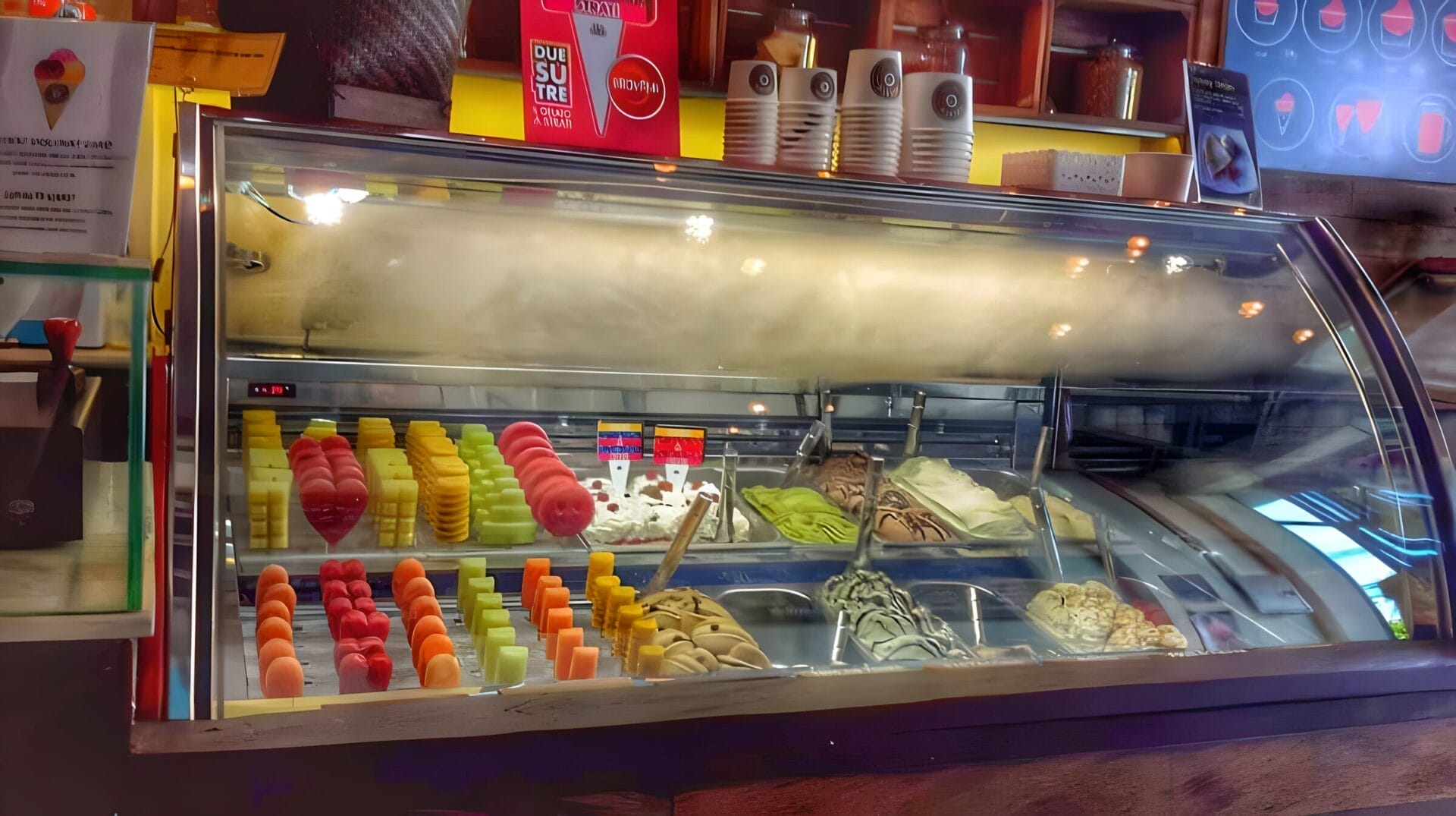 Ice cream and popsicle display case in a shop in Bali, Indonesia.