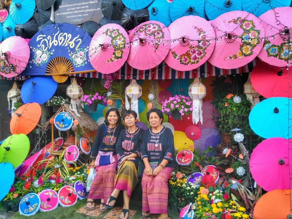 decorated areas for photos at Umbrella Festival in Chiang Mai, Thailand