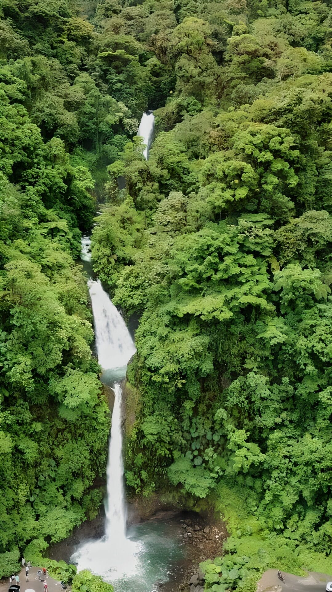 drone image of waterfalls and jungles in Costa Rica
