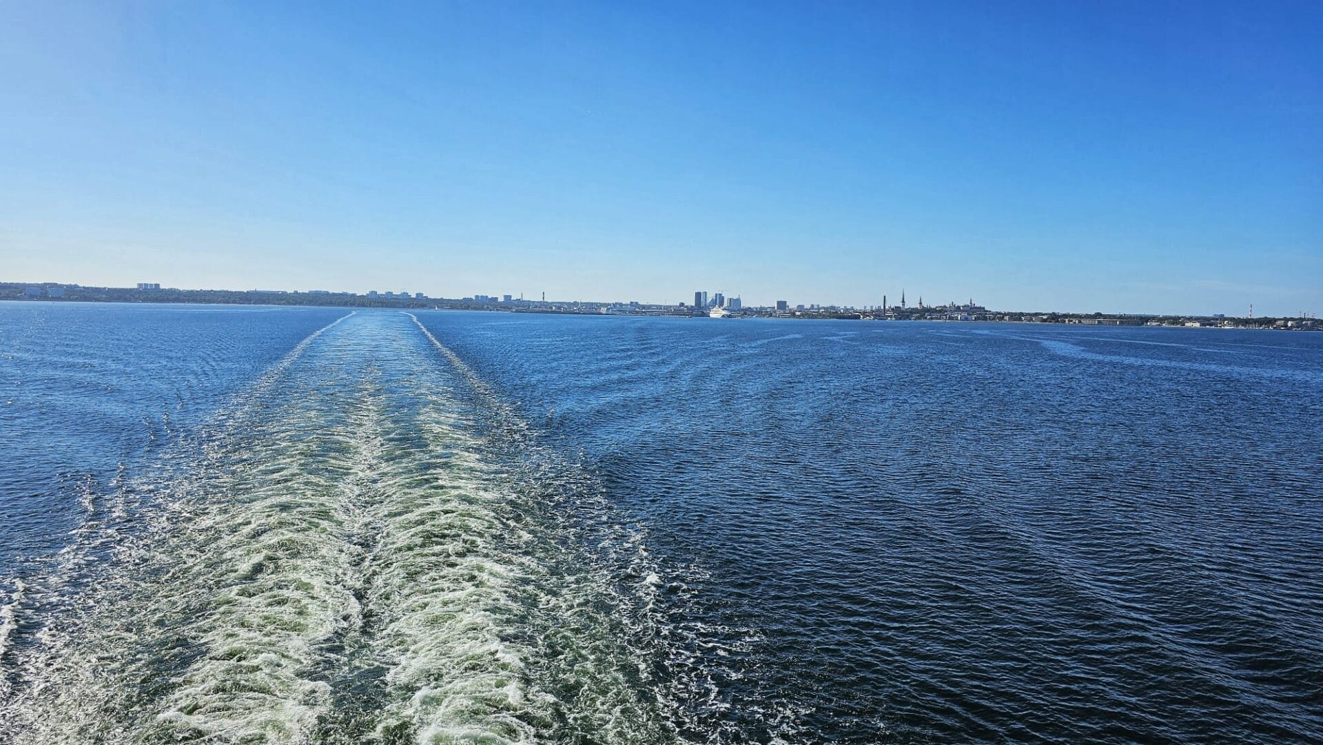 Panoramic view of the Tallinn, Estonia shoreline from a boat