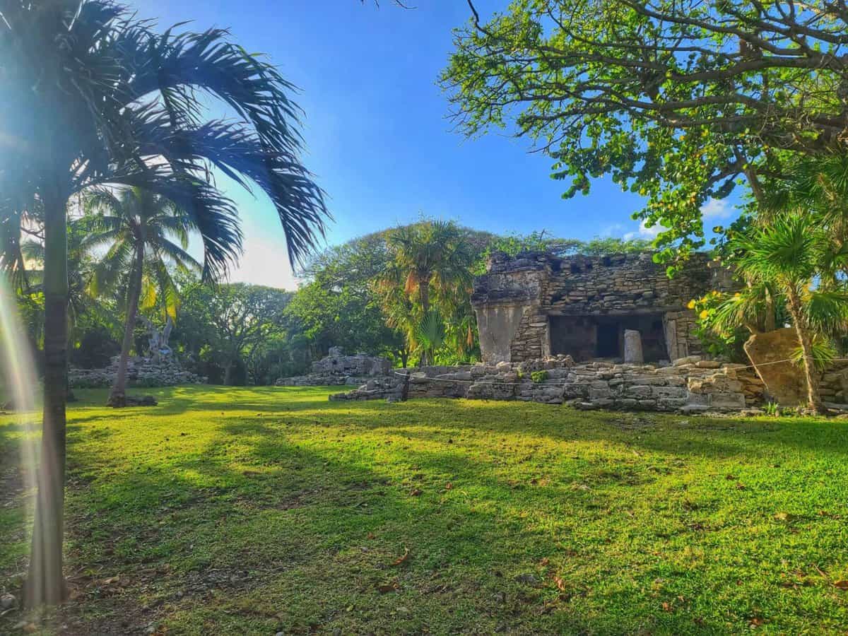 Xaman Ha Playacar Ruins - Things to do in Playa del Carmen Ancient stone ruins surrounded by lush vegetation at Xaman Ha in Playa del Carmen, Mexico.