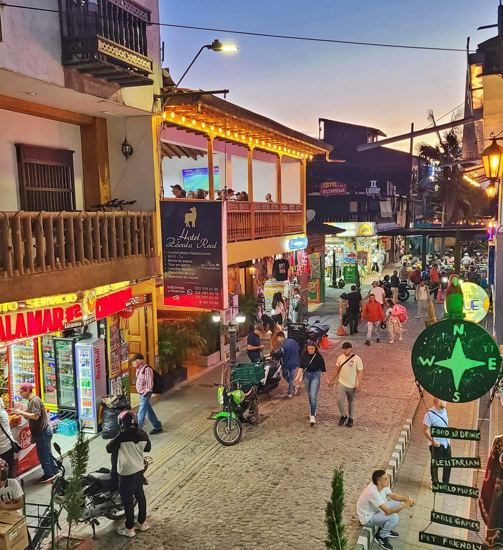 Guatape town street at night